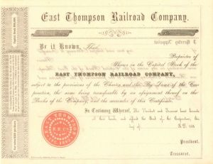 East Thompson Railroad Co. - Stock Certificate
