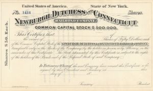 Newburgh, Dutchess and Connecticut Railroad Co. - Stock Certificate