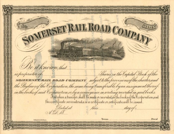 Somerset Rail Road Co. - Stock Certificate