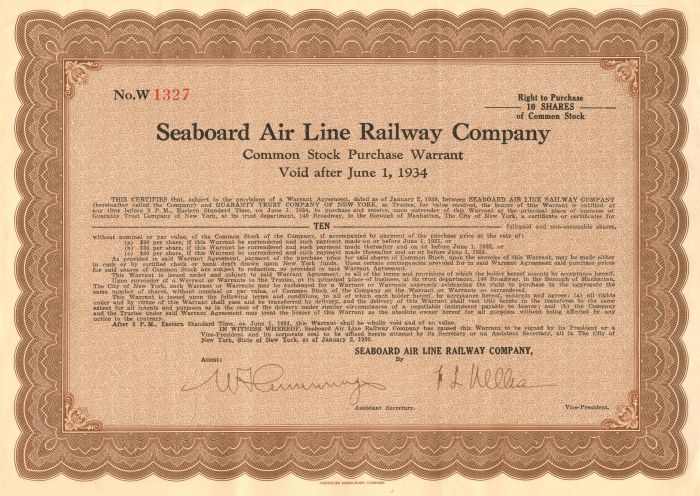 Seaboard Air Line Railway Co. - Railroad Stock Certificate