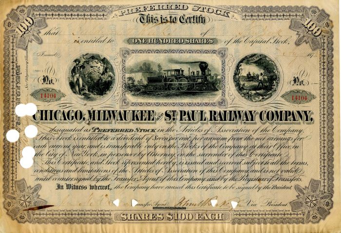 Chicago, Milwaukee and St. Paul Railway Co. - Stock Certificate