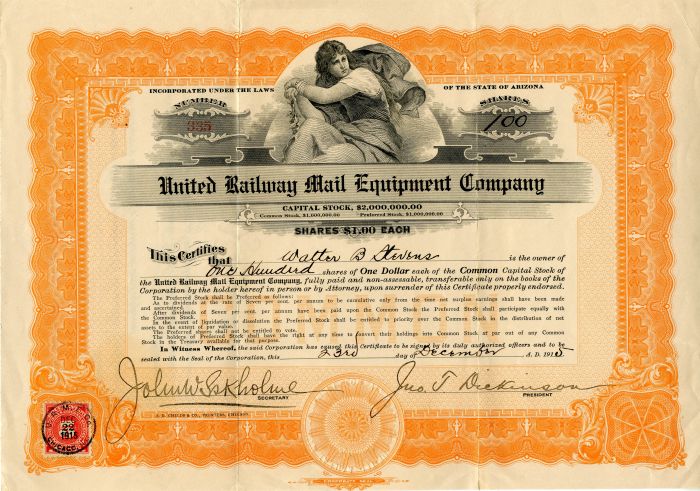 United Railway Mail Equipment Co. - Stock Certificate