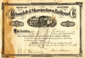 Carbondale and Shawneetown Railroad Co. - Railway Stock Certificate