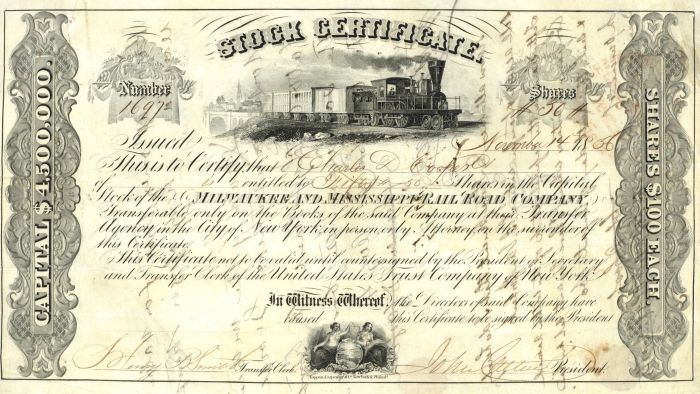 Milwaukee and Mississippi Rail Road Co. - Stock Certificate