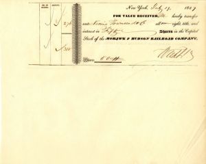 Mohawk and Hudson Railroad Co. - Railway Stock Transfer Certificate