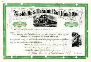 Nashville and Decatur Rail Road Co. - 1953 dated Railway Stock Certificate