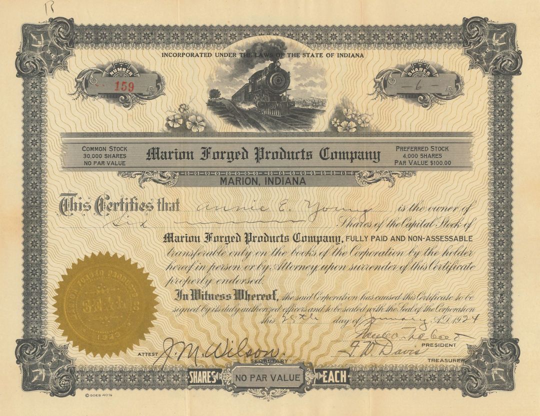 Marion Forged Products Co. - Stock Certificate