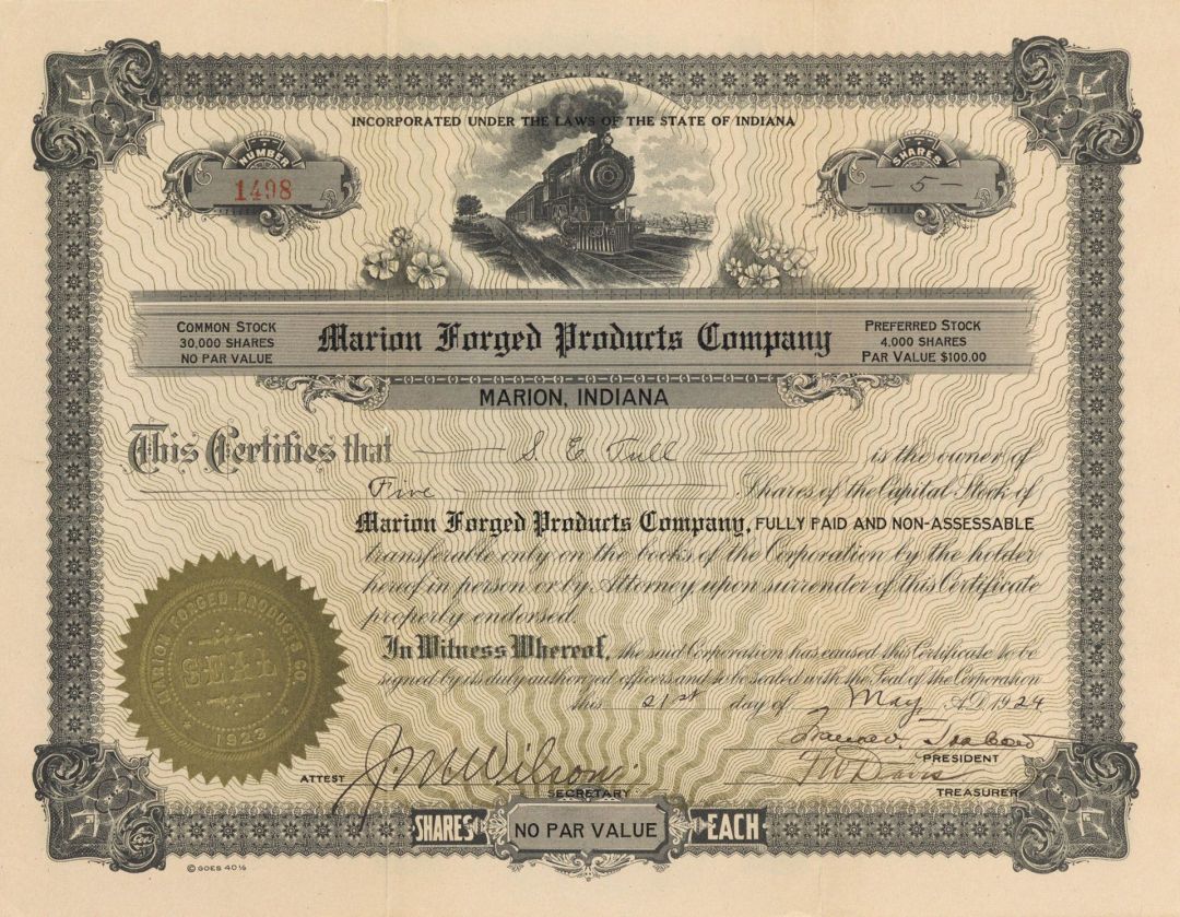 Marion Forged Products Co. - Stock Certificate