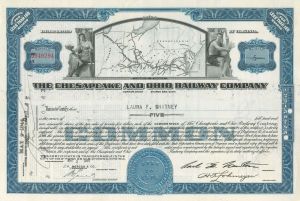 Chesapeake and Ohio Railway Co. - 1939-46 dated Railroad Stock Certificate - Very Rare Type