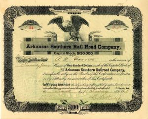 Arkansas Southern Rail Road Co. - Stock Certificate