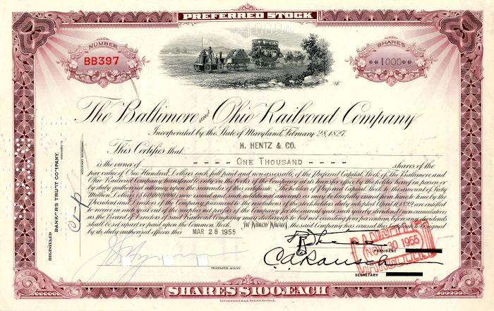 Baltimore and Ohio Railroad Co. - Rare Color - Stock Certificate