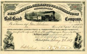 Philadelphia Germantown and Norristown Rail Road Co. - Railway Stock Certificate