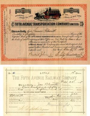 Fifth Avenue Transportation Co Stock Pair - Stock Certificate
