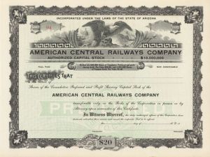 American Central Railways Co. - Stock Certificate