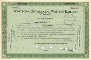 New York, Ontario and Western Railway Co. - Stock Certificate