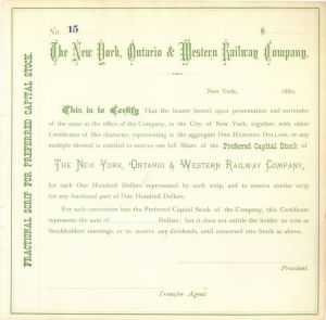 New York, Ontario and Western Railway Co. - Stock Certificate