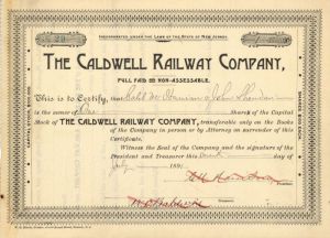 Caldwell Railway Co. - Stock Certificate