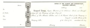 Albany and Schenectady Railroad Co. - circa 1850's Railway Stock Scrip Order - Unissued