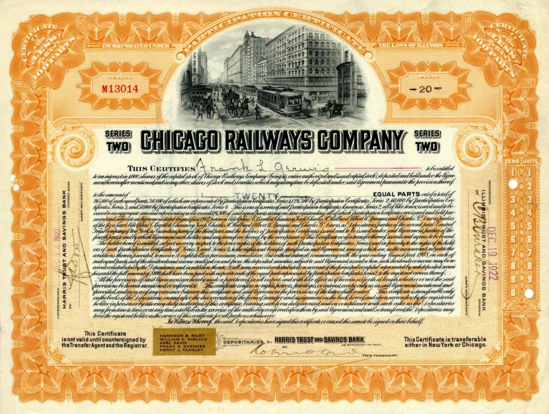 Chicago Railways Co. - Participation Certificate