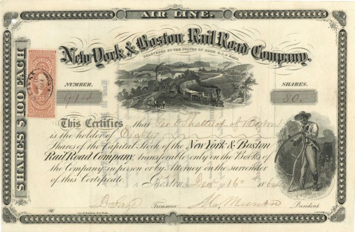 New York and Boston Rail Road Co. - Stock Certificate