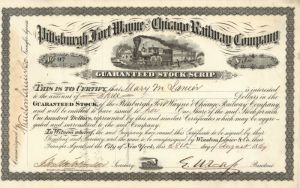 Pittsburgh, Fort Wayne and Chicago Railway Co. - Stock Certificate