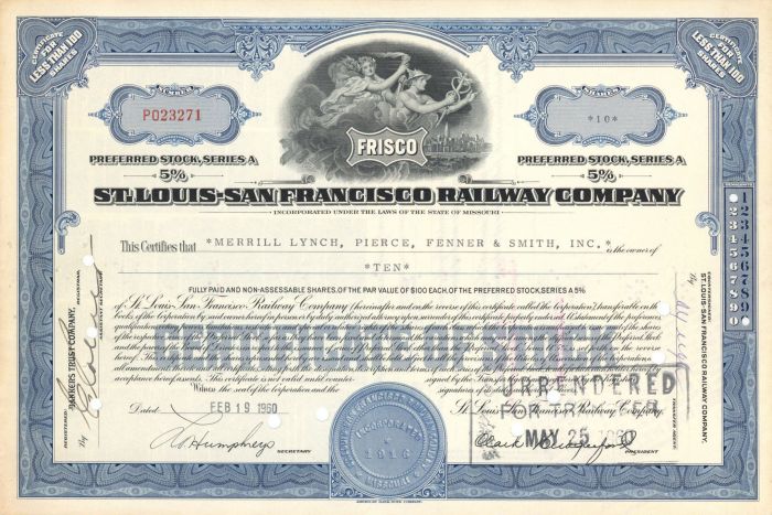St. Louis-San Francisco Railway Co. - Stock Certificate