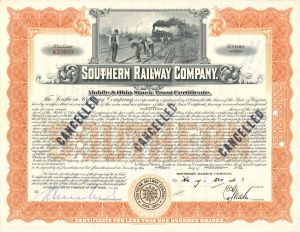 Southern Railway Co. - Division of Mobile & Ohio Railroad - 1961 dated Stock Certificate
