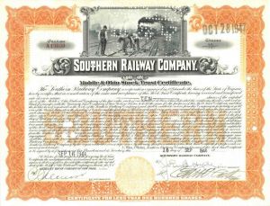 Southern Railway Co. - Division of Mobile & Ohio Railroad - Stock Certificate