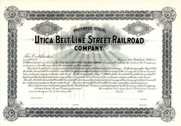 Utica Belt Line Street Railroad Co. - Stock Certificate