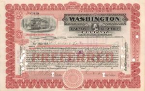 Washington Railway and Electric Co. - 1907 dated Electric Railroad Stock Certificate