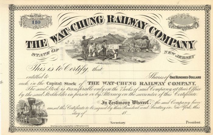 Wat-Chung Railway Co. - Stock Certificate