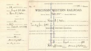 Wisconsin Western Railroad - Stock Certificate