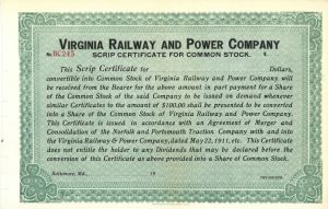 Virginia Railway and Power Co. - Stock Certificate