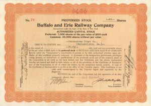 Buffalo and Erie Railway Co. - Stock Certificate