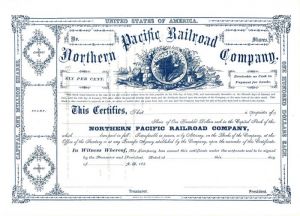 Northern Pacific Railroad Co. - Rare Unissued Railway Stock Certificate