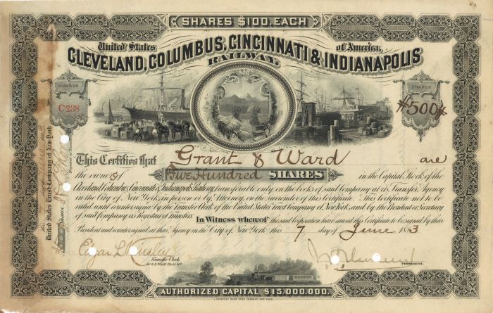 Cleveland, Columbus, Cincinnati and Indianapolis Railway - Stock Certificate