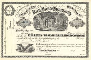 Fair Haven and Westville Rail Road Co. - Stock Certificate