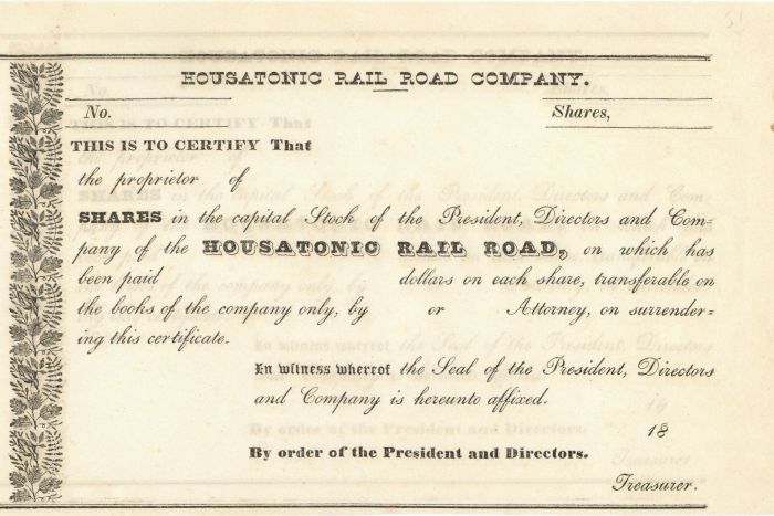 Housatonic Rail Road Co. - Stock Certificate
