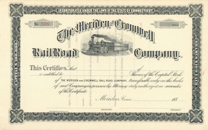 Meriden and Cromwell Rail Road Co. - Stock Certificate