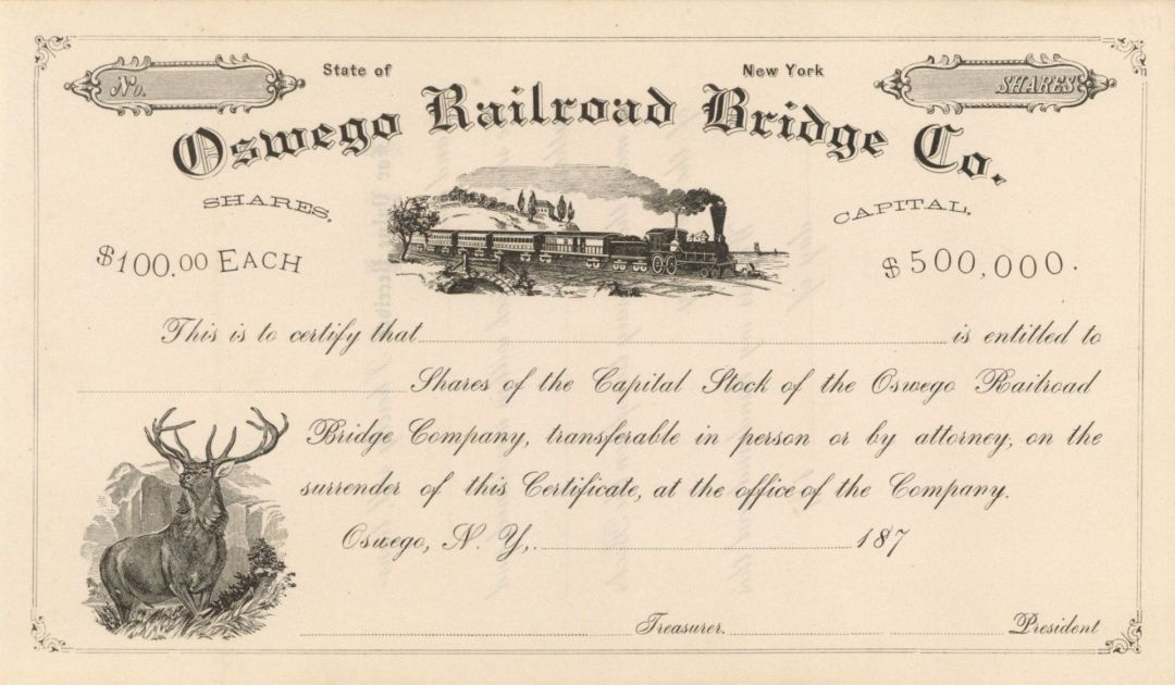 Oswego Railroad Bridge Co. - Stock Certificate