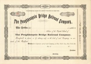 Poughkeepsie Bridge Railroad Co. - Unissued Railway Stock Certificate