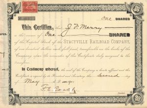 Stacyville Railroad Co. -  Stock Certificate