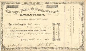 Chicago, Pekin and South Western Railroad Co. - Stock Certificate