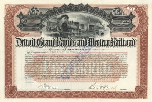 Detroit Grand Rapids and Western Railroad Co.  - Stock Certificate