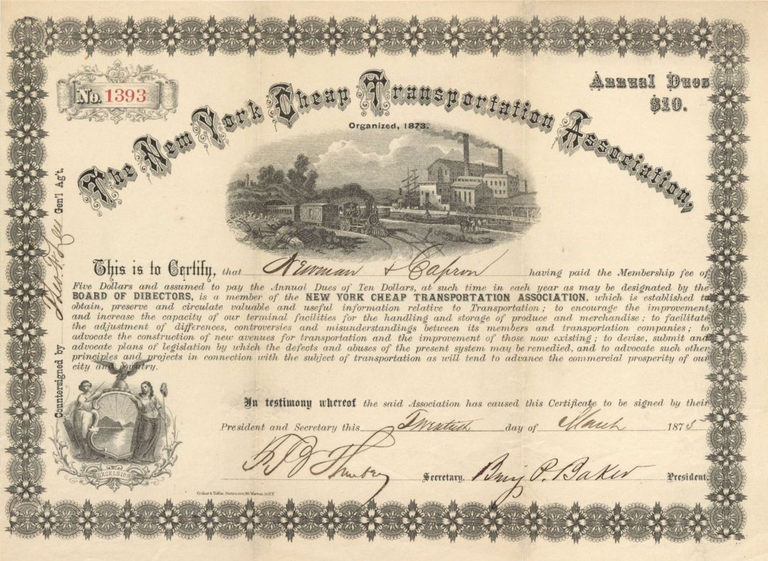 New York Cheap Transportation Association  - Stock Certificate
