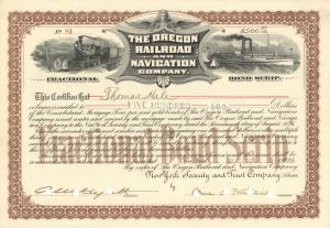 Oregon Railroad and Navigation Co. - 1896 dated $500 Railway & Shipping Bond