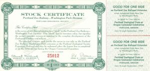 Portland Zoo Railway - Railroad Stock Certificate - Great History