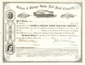 Galena and Chicago Union Rail Road  Co. -  Partially Issued Railway Stock Certificate