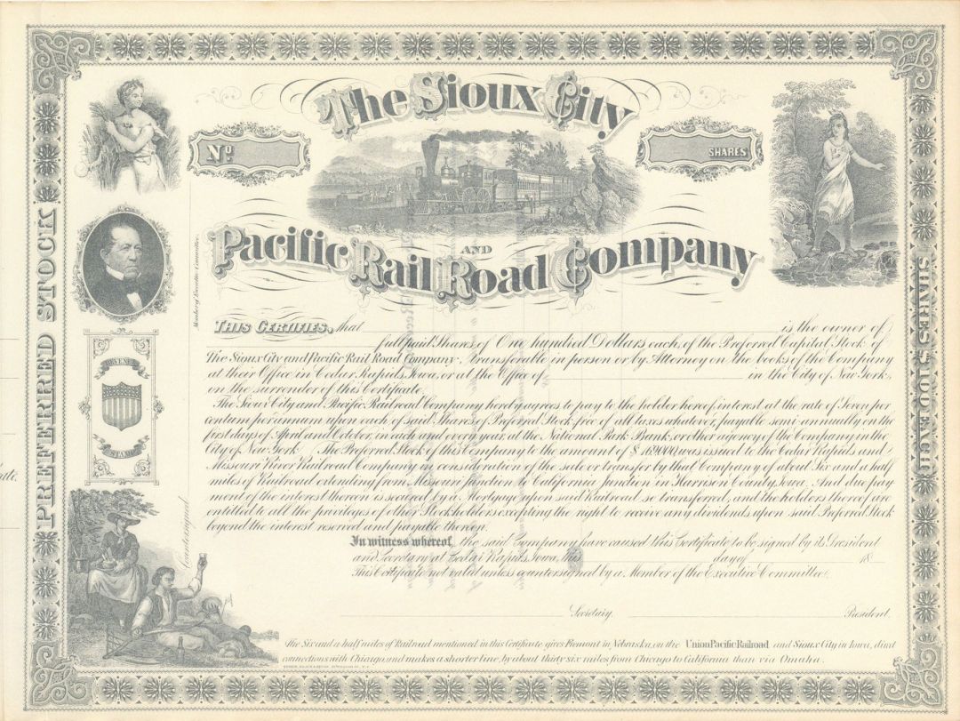Sioux City and Pacific Rail Road Co. -  Stock Certificate