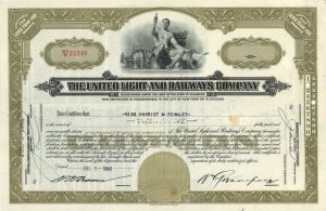 United Light and Railways Co. -  Stock Certificate